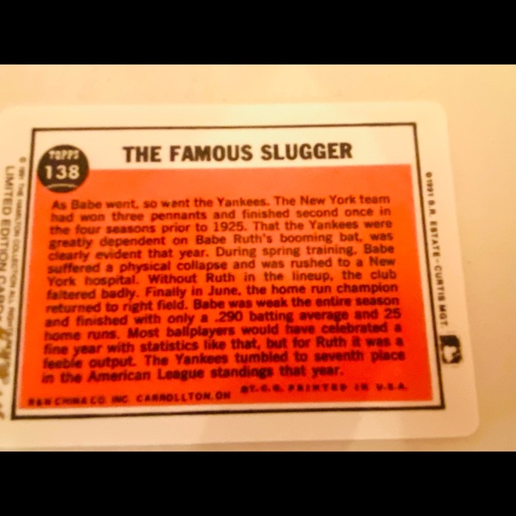 Collectible & Limited Edition Marked Babe Ruth “Slugger” 1991 Topps ⚾️ card - Picture 7 of 15